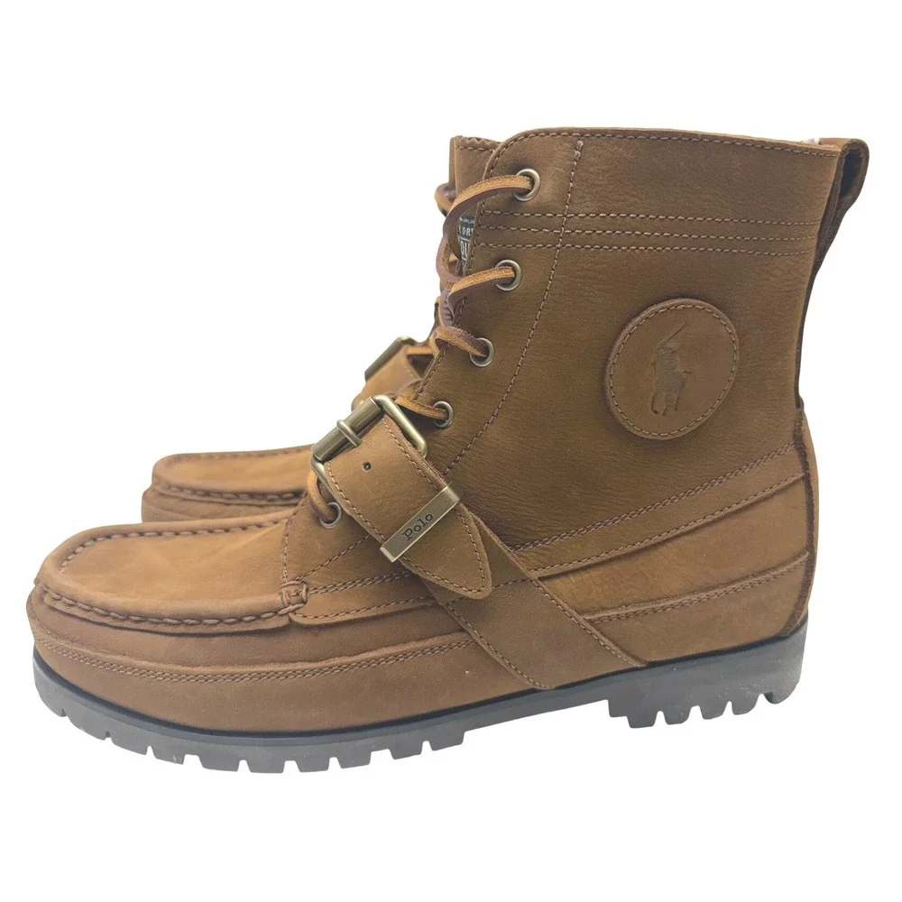 Polo Ralph Lauren Ranger Brown Leather Buckle Moc Toe Boots Mens‎ 9 D 17953